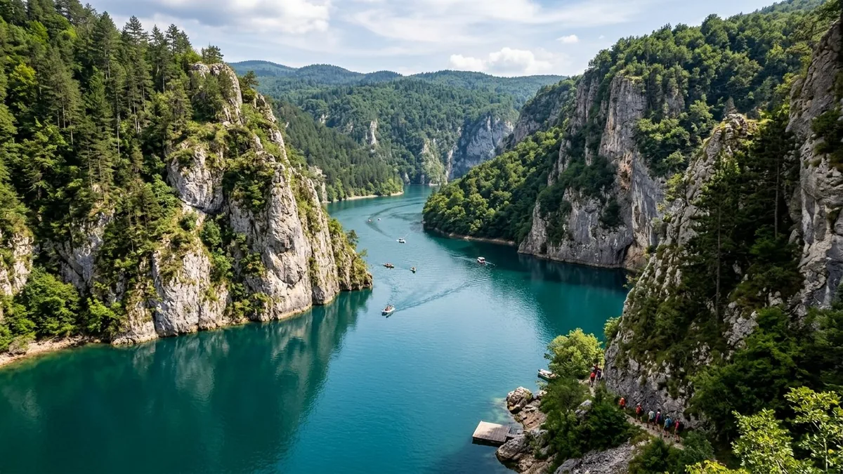 Bohinjsko jezero sa kamenim mostom i crkvom Svetog Jovana Krstitelja u Ribčevom Lazu